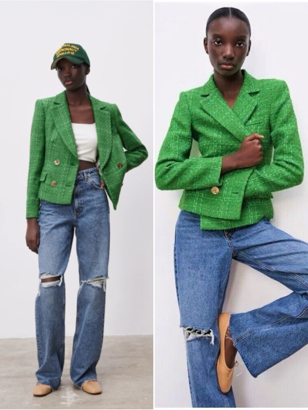 Zara Green Apple Textured Double Breasted Blazer XS Kate Middleton Inspired